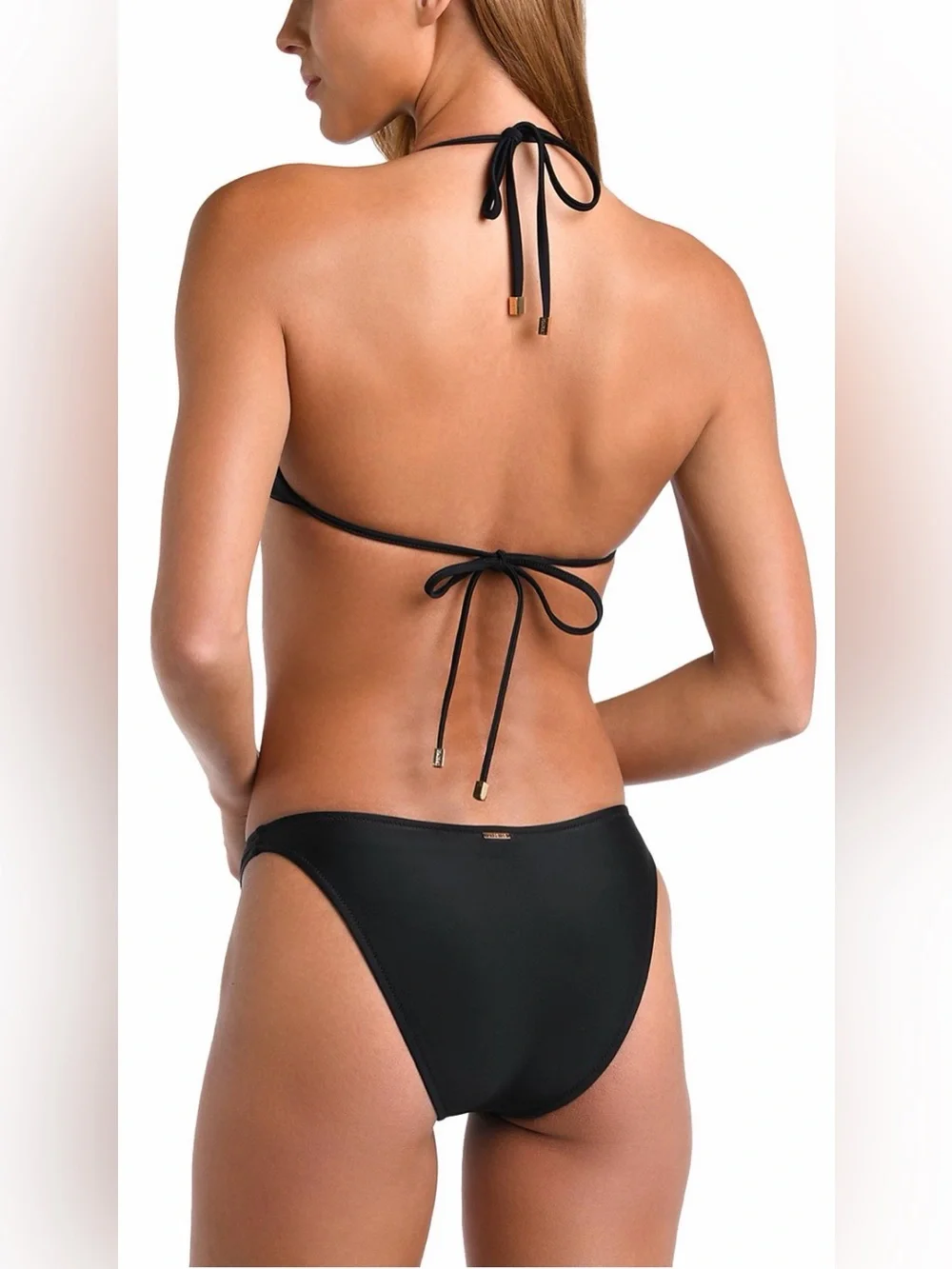 L'AGENCE Black Triangle Bikini Top with Gold Chain Halter - Picture 2 of 8